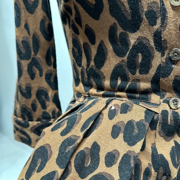 Samantha Sung Shirt Dress Button Down Animal Print Wool Silk Brown Black Size 0 - Picture 12 of 13